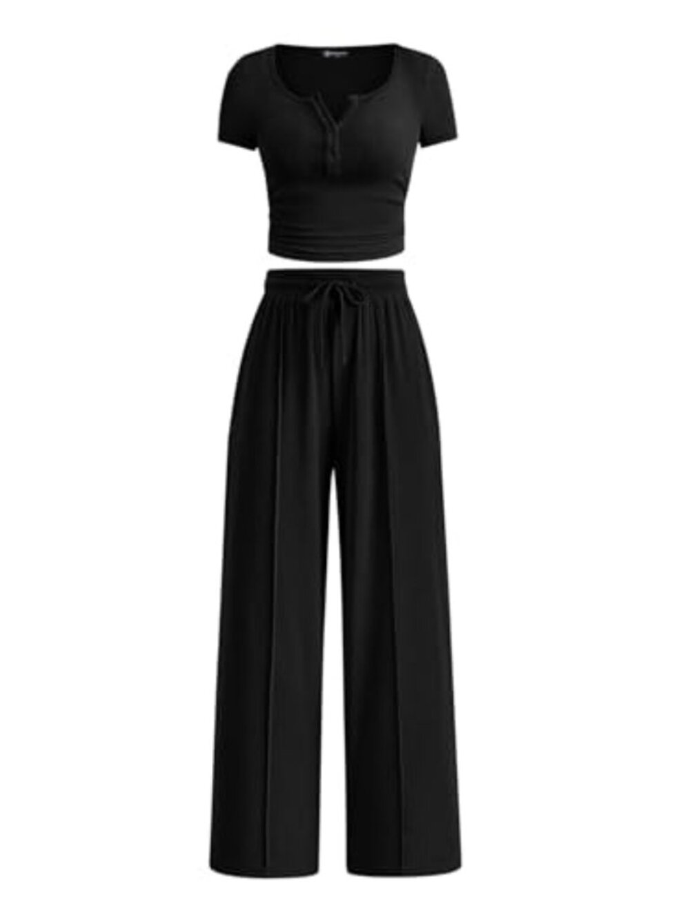 Ribbed Knit 2 Piece Crop Top Wide Leg Pants Set